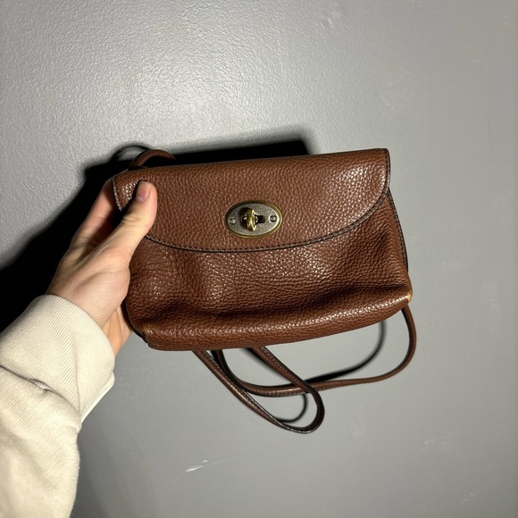 Fossil Handbags - Fossil Monica Brown Pebbled Leather Crossbody Bag